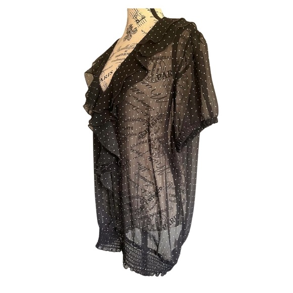 Addition Elle Sheer Polka Dot Ruffle Blouse – US 20p | Black & White - Picture 2 of 5